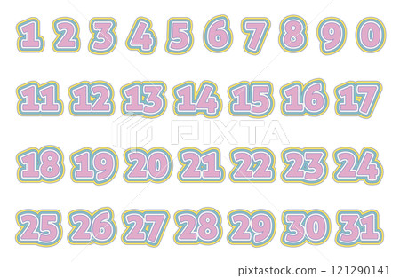 Neo-retro colored border letters, numbers 1 to 31 Neo-retro colored border letters, numbers 1 to 31 121290141
