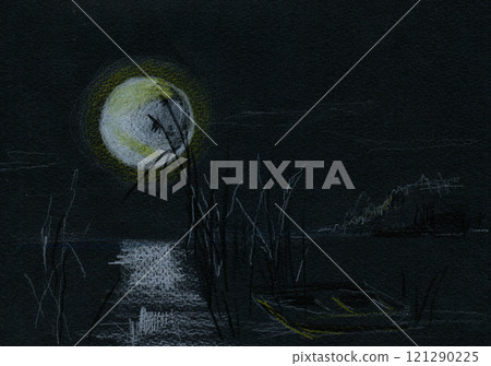 night landscape with moon and its reflection 121290225