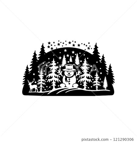 Christmas silhouette. Template for laser or paper cutting, printing on T-shirts, mugs. Vector illustration. Christmas silhouette. Template for laser or paper cutting, printing on T-shirts, mugs. Vector illustration. 121290306