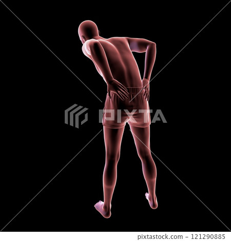 A man experiencing lower back pain, 3D illustration A man experiencing lower back pain, 3D illustration 121290885