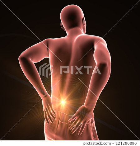 A man experiencing lower back pain, 3D illustration 121290890