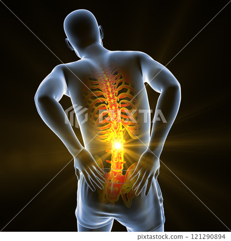 A man experiencing lower back pain, 3D illustration A man experiencing lower back pain, 3D illustration 121290894