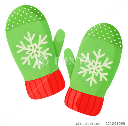 Illustrations of winter gloves on an isolated background, Christmas gloves on an isolated background 121291069