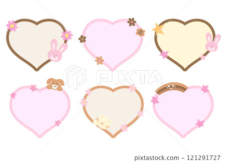 Cute and sweet vector of bunny, puppy, star, rainbow, flowers with heart shaped blank space for name tag, text bubble, sticker, animal print, memo, sticky note, notepads, Chocolate's Day, dessert	 121291727