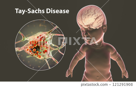 Tay-Sachs disease, 3D illustration Tay-Sachs disease, 3D illustration 121291908