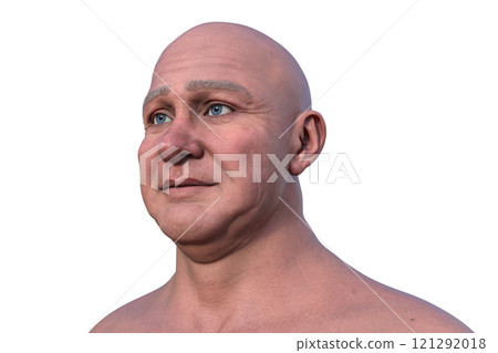 3D illustration of a middle-aged bald man's face and neck 121292018