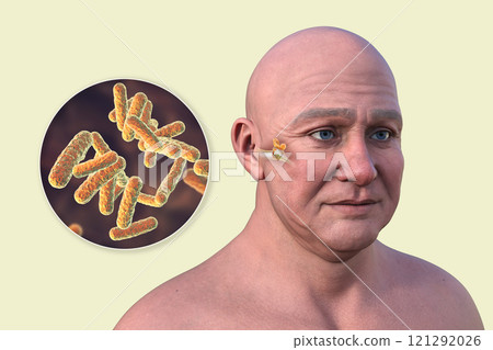 Otitis media in a man, 3D illustration 121292026