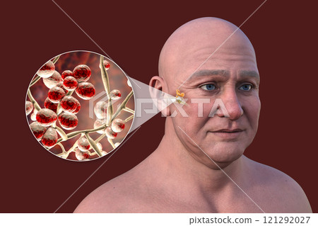 Otitis media in a man, 3D illustration Otitis media in a man, 3D illustration 121292027