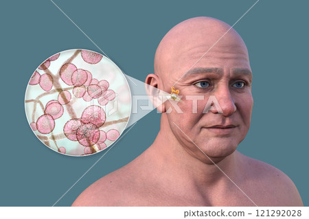 Otitis media in a man, 3D illustration 121292028