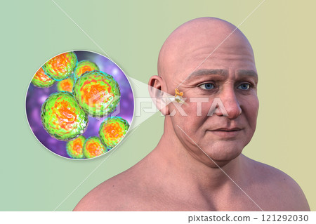 Otitis media in a man, 3D illustration 121292030