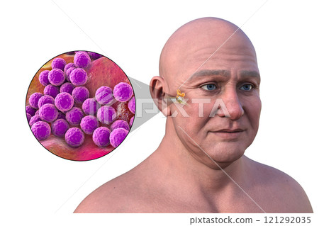Otitis media in a man, 3D illustration 121292035