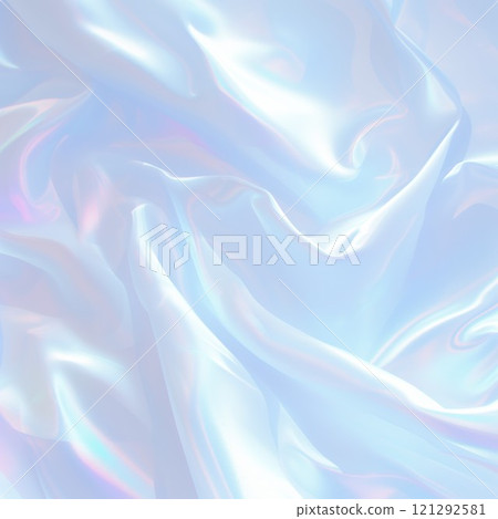 Gentle waves of blue holographic silk in soft light 121292581
