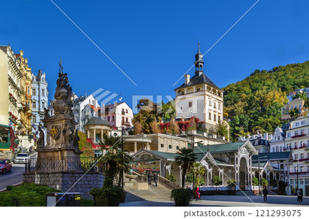 Square in Karlovy Vary, Czech republic Square in Karlovy Vary, Czech republic 121293075