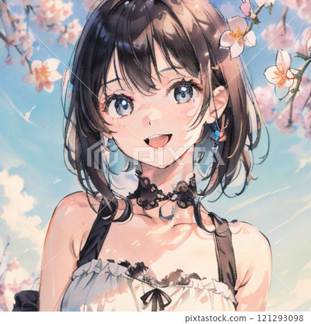 可愛的女孩和櫻花背景 121293098
