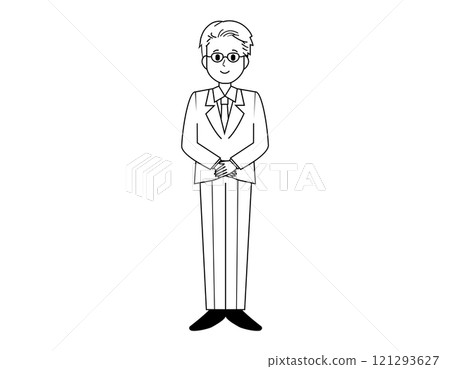 Illustration of a male salesperson serving customers Full-body illustration of a male businessman 121293627
