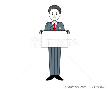 Illustration of a male salesperson serving customers Full-body illustration of a male businessman Illustration of a male salesperson serving customers Full-body illustration of a male businessman 121293629