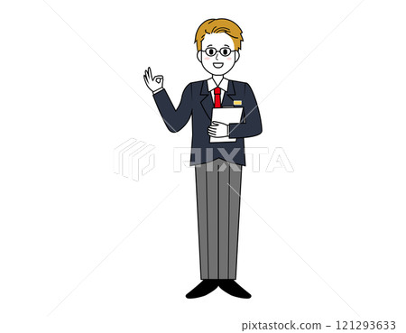 男性銷售員為顧客服務的插圖 男性商人的全身插圖 121293633