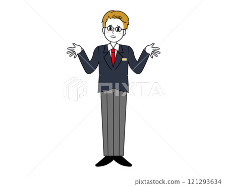男性銷售員為顧客服務的插圖 男性商人的全身插圖 男性銷售員為顧客服務的插圖 男性商人的全身插圖 121293634