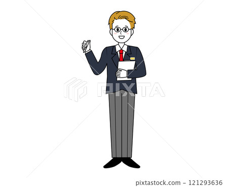 Illustration of a male salesperson serving customers Full-body illustration of a male businessman 121293636