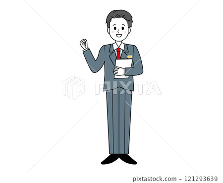 Illustration of a male salesperson serving customers Full-body illustration of a male businessman 121293639