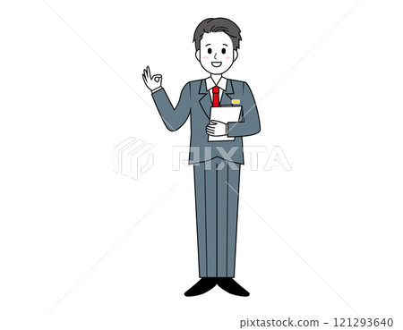Illustration of a male salesperson serving customers Full-body illustration of a male businessman 121293640