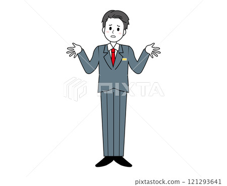 Illustration of a male salesperson serving customers Full-body illustration of a male businessman Illustration of a male salesperson serving customers Full-body illustration of a male businessman 121293641