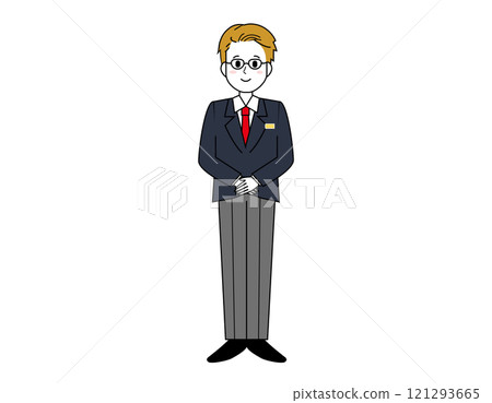 Illustration of a male salesperson serving customers Full-body illustration of a male businessman 121293665