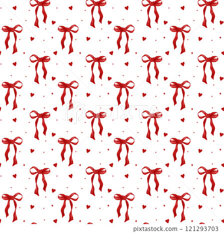 Retro Red Coquette Valentine Seamless Pattern Ribbon Bow Heart Watercolor Retro Red Coquette Valentine Seamless Pattern Ribbon Bow Heart Watercolor 121293703