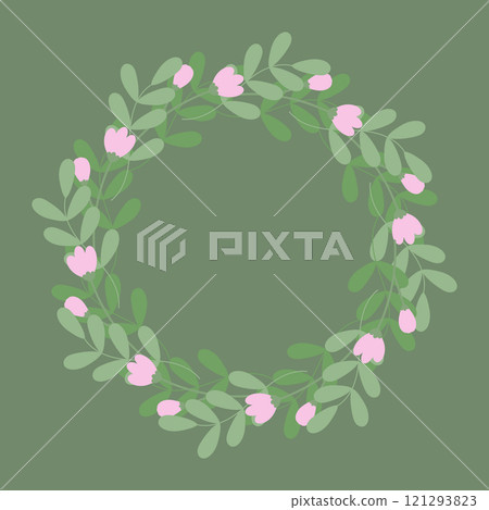 Blossom twigs and spring leaves Circle Frame border on trendy soft green shades. Copy space Template Blossom twigs and spring leaves Circle Frame border on trendy soft green shades. Copy space Template 121293823