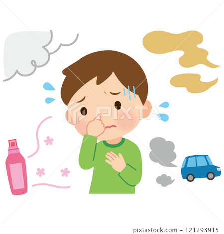 Olfactory hypersensitivity, sensory hypersensitivity, boy who has trouble with unpleasant smells 121293915