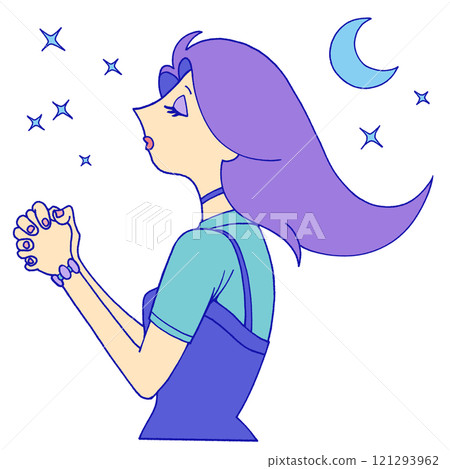 A woman giving a wish to a star A woman giving a wish to a star 121293962