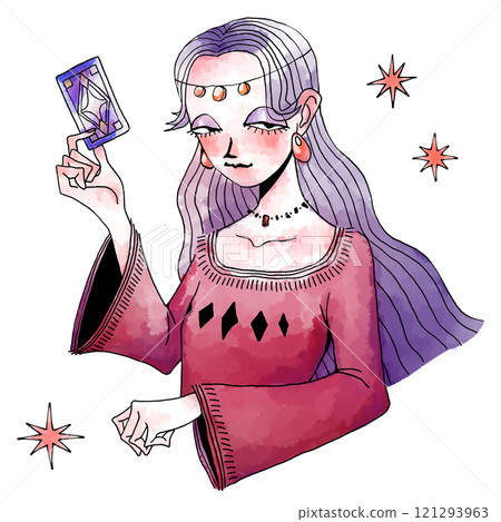 有塔羅牌的女性算命師 有塔羅牌的女性算命師 121293963