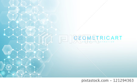 Modern health care abstract background with lines, dots and hexagons. Medical innovation banner template concept. Vector illustration. 121294363