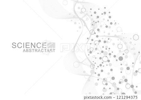 Modern abstract molecules structure for science or medical background. DNA helix or atom visualization. Molecular wave flow abstract background. Vector illustration 121294375