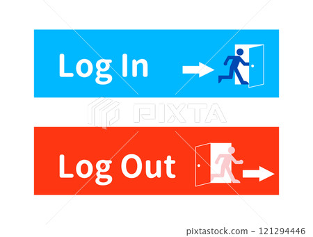 登入登出按鈕樣式橫幅圖示箭頭和人門標記插圖 121294446