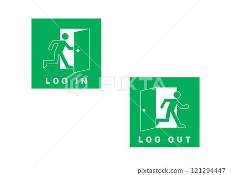 Login Logout Emergency exit icon Door mark pictogram illustration 121294447