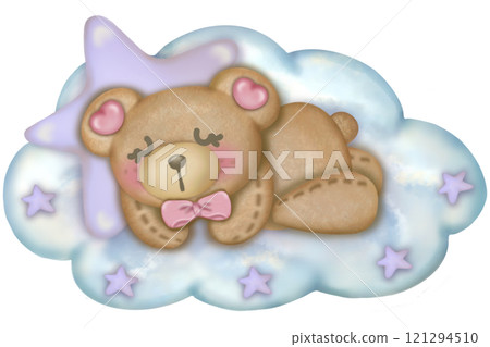 Teddy bear character cute baby girl, Hand drawn pastel color for baby newborn childish greeting cards or invitations. Colorful drawing. Teddy bear character cute baby girl, Hand drawn pastel color for baby newborn childish greeting cards or invitations. Colorful drawing. 121294510