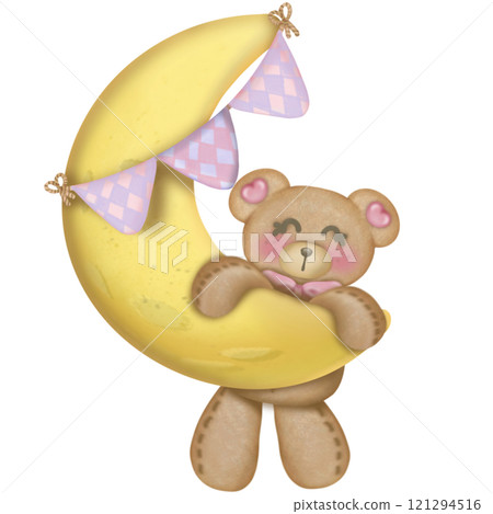 Teddy bear character cute baby girl, Hand drawn pastel color for baby newborn childish greeting cards or invitations. Colorful drawing. 121294516