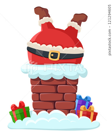Santa Claus stuck in a chimney on a white background. Christmas character Santa Claus stuck in a chimney on a white background. Christmas character 121294605