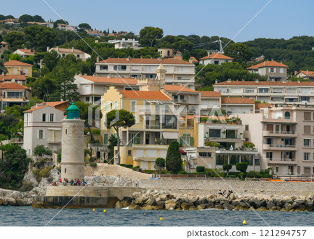 Llighthouse of the fishing village of Cassis near Marseille, Provence, South France, Europe 121294757