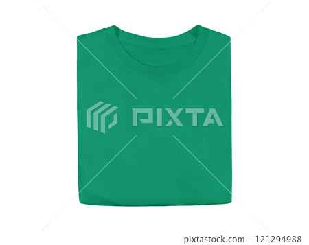 Kelly green colour blank fashion folded tee front mockup template Kelly green colour blank fashion folded tee front mockup template 121294988