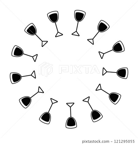 Stylized Shot glasses Black and White Circle Frame border in trendy minimalist. Copy space Template Stylized Shot glasses Black and White Circle Frame border in trendy minimalist. Copy space Template 121295055