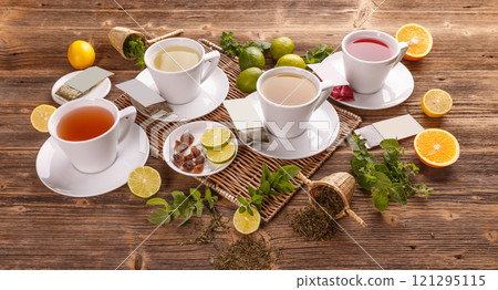 Four teacups with different teas Four teacups with different teas 121295115