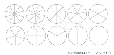 Segmented circles isolated on a white background. A different number of sectors divides the circle into equal parts. Vector Segmented circles isolated on a white background. A different number of sectors divides the circle into equal parts. Vector 121295185