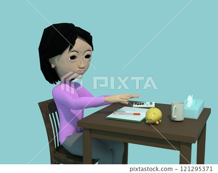 金錢/在辦公桌前操作計算器的女人 121295371