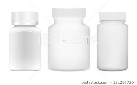 White pill bottle mockup. Pharmacy supplement jar White pill bottle mockup. Pharmacy supplement jar 121295720