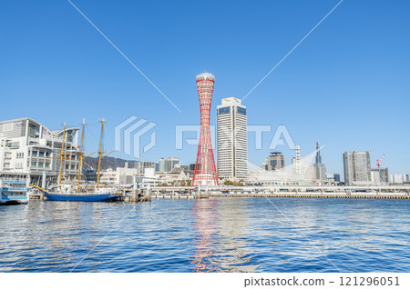Kobe City, Hyogo Prefecture: Kobe Port Tower and the surrounding streets after renovation work has been completed and the fence has been removed 121296051