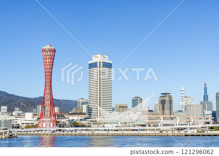 Kobe City, Hyogo Prefecture: Kobe Port Tower and the surrounding streets after renovation work has been completed and the fence has been removed Kobe City, Hyogo Prefecture: Kobe Port Tower and the surrounding streets after renovation work has been completed and the fence has been removed 121296062