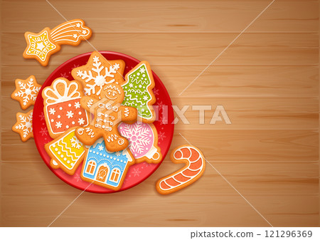 Gingerbread Christmas Cookies On The Red Plate 121296369