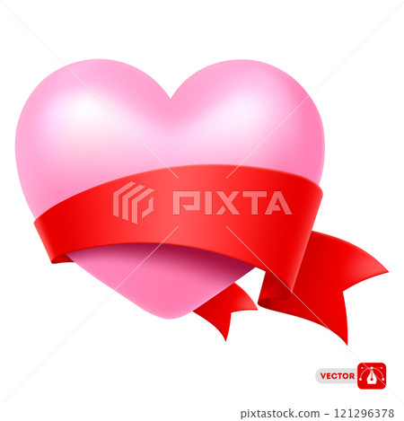 3d Pink Heart and Red Ribbon 121296378